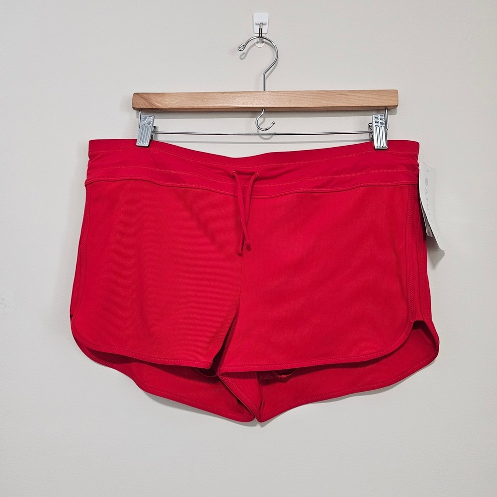 Athleta Cloudbreak Ribbed Red Mid Rise Running Shorts Womens Large Active NWT